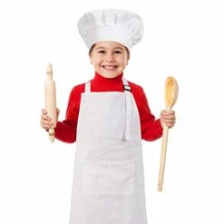 Deals 🎉 CRJHNS Kids Apron And Chef Hat Set, Adjustable Cotton Child Aprons With Large Pocket White 👧 Girls Boys Kitchen Bib Aprons For Cooking Baking Painting 🤩