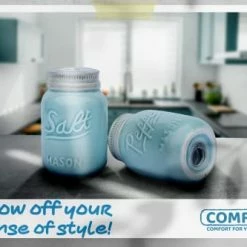 Best Pirce 😍 Vintage Mason Jar Salt & Pepper Shakers By Comfify - Adorable Decorative Mason Jar Décor For Vintage, Rustic, Shabby Chic - Sturdy Ceramic In Aqua Blue - 3.5 Oz. Cap. White | 3.5oz 😍
