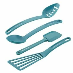 Best deal 🤩 Rachael Ray Cucina Nylon Nonstick Utensils/Fish Turner, Spatula, Solid And Slotted Spoons, 4 Piece, Agave Blu 🔔