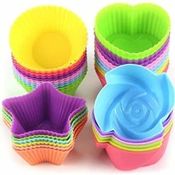 Cheapest 🎉 LetGoShop Silicone Cupcake Liners Reusable Baking Cups Nonstick Easy Clean Pastry Muffin Molds 4 Shapes Round, Stars, Heart, Flowers, 24 Pieces Colorful 😉