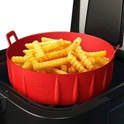 Coupon 🎉 WAVELU Air Fryer Silicone Pot - [UPGRADED] Food Safe Air Fryers Oven Accessories | Replacement Of Flammable Parchment Liner Paper | No More Harsh Cleaning Basket After Using Airfryer (For 3 To 5 QT) 🥰