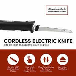 Budget 😀 Elite Gourmet By Maxi-Matic Elite Gourmet EK9810 Professional Cordless Rechargeable Easy-Slice Electric Knife With 4 Serrated Blades And Safety Lock Trigger Release, Carving Meats, Poultry, Bread, Black ❤️