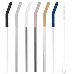 Brand new 🛒 Tronco Set Of 6 Stainless Steel Reusable Metal Straws With Silicone Flex Tips Elbows Cover, Metal Drinking Straws For Tronco Tumbler , 6 Steel Straws,6 Silicone Tips,1 Straw Cleaning Brush 3 Long/ 3 Short 🔥