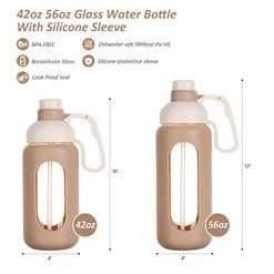 Hot Sale 🤩 MUKOKO 56oz Glass Water Bottle With Straw, Motivational Water Bottle With Silicone Sleeves And Handle,Leakproof BPA Free Wide Mouth Water Jug For Gym,Working,Outdoor,Amber White ❤️