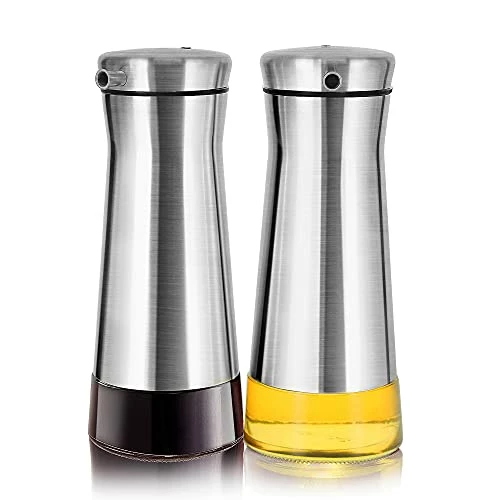 Cheap π Aelga Olive Oil And Vinegar Dispenser Bottle Set 2 Pack Elegant Stainless Steel Oil Dispenser Set- Oil Dispenser Bottle For Kitchen With Drip Free White+black π