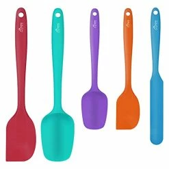 Discount 🌟 HOTEC Food Grade Silicone Rubber Spatula Set For Baking, Cooking, And Mixing High Heat Resistant Non Stick Dishwasher Safe BPA-Free Multicolor Set Of 5 🎁