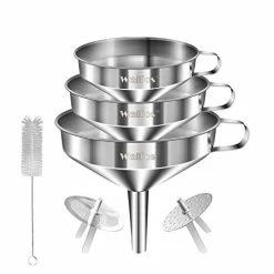 Cheapest ⌛ Stainless Steel Funnel, Walfos 3 Pack Kitchen Funnel With 2 Removable Strainer ＆ 1Pcs Cleaning Brush, Perfect For Transferring Of Liquid, Oils, Jam, Dry Ingredients & Powder 4.1 Inch 😉