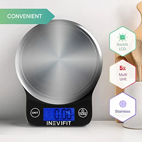 Top 10 β INEVIFIT Digital Kitchen Scale, Highly Accurate Multifunction Food Scale 13 Lbs 6kgs Max, Clean Modern Black With Premium Stainless Steel Finish. Includes Batteries π₯° - Image 3