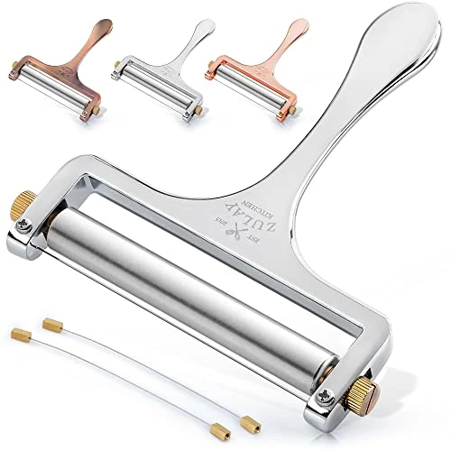 New ๐ Zulay Kitchen Zulay Cheese Slicer With Adjustable Thickness - Wire Cheese Slicer For Mozzarella Cheese, Cheddar Cheese, Gouda Cheese - Cheese Slicers For Block Cheese Heavy Duty With 2 Extra Wires (Silver) ๐ฅ
