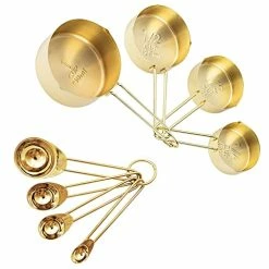 Promo 🌟 LYFJXX Gold Measuring Cups And Spoons Set, 8 PCS Metal Measuring Cups And Metal Measuring Spoons Set Baking Tea Coffee Spoon Measuring Tools (8-Piece-gold) 🔥