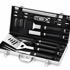 Best Sale 🛒 ROMANTICIST 20Pcs Grill Tools Set ,Stainless Steel BBQ Tools Set With Thermometer And Portable Case ,Premium Grill Utensil Set-Ideal Grilling Gifts For Men&Women On Father's Day, 🔔 Christmas ,Birthday Silver 👍