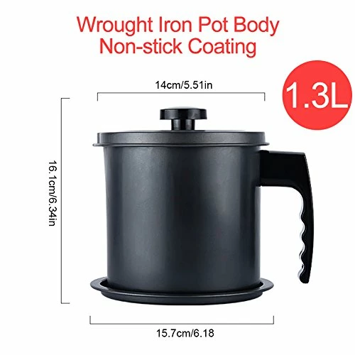 Deals π Bacon Grease Container With Strainer, Ourokhome 1.3L / 5.2 Cup Kitchen Used Cooking Oil Storage Can Grease Keeper With Fine Mesh Filter And Lid For Fat, Hot Frying Oil (Black) π₯° - Image 3