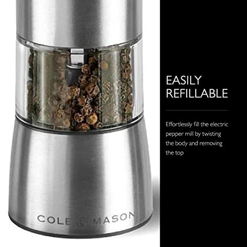 Deals π€© COLE & MASON Hampstead Electric Pepper Grinder With LED Light - Electronic Battery Operated Peppercorn Mill, Stainless St π - Image 4