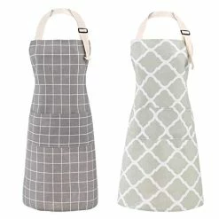 Top 10 ❤️ Tosewever 2 Pieces Cotton Linen Waterproof Bib Kitchen Apron With Pockets - Long Ties Adjustable Neck Strap - Unisex BBQ Cooking Drawing Crafting Aprons For 👩 Women Chef (Grey/Green, 2) 😀