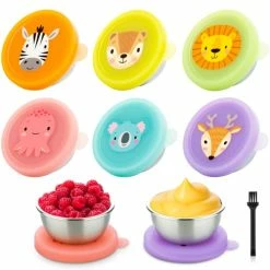New ⭐ LoraLosa [6 Pack] Salad 👗 Dressing Containers To Go, 1.6 Oz Reusable Condiment Cups With Lids, Stainless Steel Dipping Sauce Containers With Silicone Lids For Lunch Bento Box (Cartoon Animal) 4 Col ⌛
