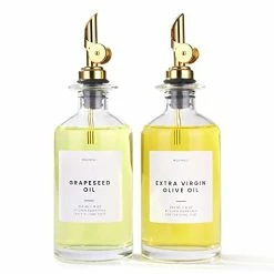 Best reviews of ❤️ Molimoli Olive Oil Dispenser Bottle For Kitchen, Coffee Syrup Dispenser W. Weighted Pourer, Glass Bottle Dispenser For Kitchen, Olive Oil Cruet, Glass Olive Olive Bottle | Set Of 2 - Gold 👍