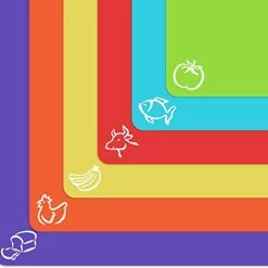 Best Sale 🔔 BigNJ, Cooler Kitchen Extra Thick Flexible Plastic Cutting Board Mats With Food Icons & EZ-Grip Waffle Back, (Set Of 6) Dishwasher Safe Red Yellow Blue Green Orange Purp 💯