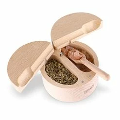 Brand new 🥰 DGYLL Wooden Divided Salt Cellar With Lid And Spoon ,Salt Box With 2 Compartment,Salt Container With Magnetic Swivel Lid, Beech Wood 🔔
