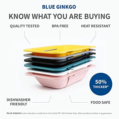 Top 10 π BLUE GINKGO Over The Sink Colander Strainer Basket - Wash Vegetables And Fruits, Drain Cooked Pasta And Dry Dishes - Extendable - New Home Kitchen Essentials (7.9W X 14-19L X 2.75H) - Black 𧨠- Image 2