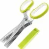 New 😍 Jenaluca Herb Scissors With 5 Blades And Cover - Cool Kitchen Gadgets - Cutter, Chopper And Mincer - Sharp Heavy Duty Shears For Cutting, Shredding And Cooking Fresh Garden Herbs (Green) 👏