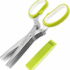 New 😍 Jenaluca Herb Scissors With 5 Blades And Cover - Cool Kitchen Gadgets - Cutter, Chopper And Mincer - Sharp Heavy Duty Shears For Cutting, Shredding And Cooking Fresh Garden Herbs (Green) 👏