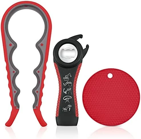 Best Sale π Elyum Jar Opener, 5 In 1 Bottle Opener Multi-Function Can Opener With Silicone Handle, Jar Opener For Weak Hands, Seniors With Arthritis, Lid Opener For Children (Red, 2-Piece Set) π - Image 6