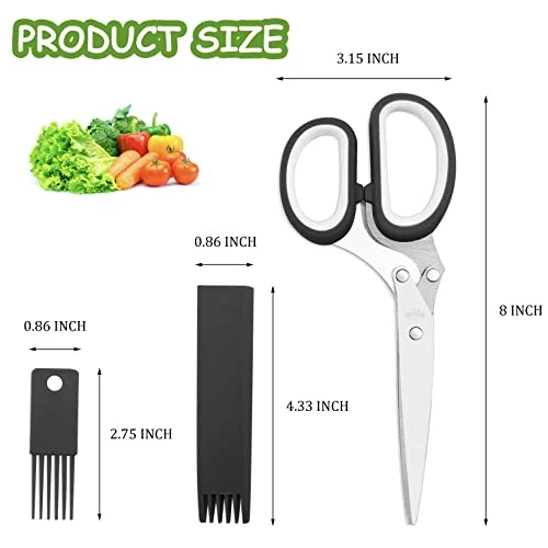 Best Sale 𧨠Frenflu 2 Pcs Herb Scissors, Multi-Blade Herb Scissors With Cover And Cleaning Comb, Stainless Steel Vegetable Scissors For Cutting Cilantro Onion Salad Garden Herbs, Heavy Kitchen Scissors (Black) π₯° - Image 2