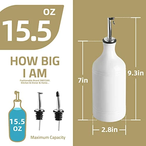 Best Sale π― SWEEJAR Ceramic Olive Oil Dispenser Bottle, Opaque Oil Cruet Protects Oil To Reduce Oxidation, Suitable For Storage Of Oil, Vinegar, Coffee Syrups & Other Liquids, Pack Of 1, 15.5 Fl Oz (Fog Blue) π€© - Image 5