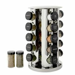 Deals 🤩 Kamenstein Revolving 20-Jar Countertop Rack Tower Organizer With Free Spice Refills For 5 Years, Polished Stainless Steel With Black Caps 🔥