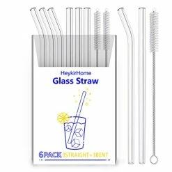 Best reviews of ✨ HeykirHome 6-Pack Reusable Glass Straw-Transparent,Size 8''x10 MM,Including 3 Straight And 3 Bent With 2 Cleaning Brush- Perfect For Smoothies, Tea, Juice-Clea ❤️
