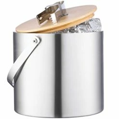 Coupon 🛒 Double- Wall Stainless Steel Insulated Ice Bucket With Lid And Ice Tong - [3 Liter] Modern Bamboo Lid With Built-In Tongs- Comfortable Carry Handle- Great For Home Bar, Chilling Beer Champagne 🥰