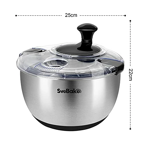 Buy π SveBake Salad Spinner Stainless Steel Large, Vegetable Washer With 4.2 Qts Bowl, Lettuce Cleaner And Dryer Silver π - Image 2