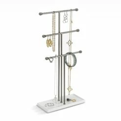 Outlet 😉 Umbra Trigem Hanging Jewelry Organizer Tiered Tabletop Free Standing Necklace Holder Display, 3, White/Nickel 🎁