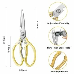 New 🎁 AWinjoy Kitchen Scissors, Heavy Duty Sharp Kitchen Shears Dishwasher Safe ,Gold Kitchen Accessories Cooking Shears For Kitchen Meat Chicken Fish Poultry Herb Bread (Gold) 👍