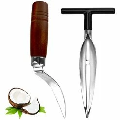Hot Sale 🔔 2 PCS Coconut Opener Tool Set Coconut Meat Remover Stainless Steel Coconut Opener Scraper Knife Coconut Punch Tool With Durable Non-Slip Wooden Handle Scraper 🥰