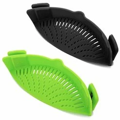 Coupon 🎁 Qiunizadila 2 Pcs Clip On Strainer, Pot Strainer For Pasta Meat Vegetables Fruit, Silicone Strainer - Fit All Pots And Bowls. Black, Re 💯