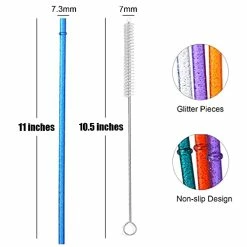 Deals ⭐ ALINK 12-Pack Glitter Reusable Clear Plastic Straws, 11" Long Hard Tumbler Drinking Straws With Cleaning Brush (10 Colors) 😍