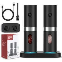 New 😉 BONNIGHT Electric Salt And Pepper Grinder Set, Automatic Salt & Pepper Mill Refillable With Rechargeable Base, USB Cables, 2 Adjustable Coarseness Mills, One Hand Operation, LED Light 🛒
