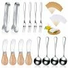 Hot Sale ⌛ Patelai 14 Pieces Cheese Butter Spreader Knives Set Charcuterie Accessories Stainless Steel Spreader Knives With Wooden Handles Charcuterie Boards Utensils Mini Serving Tongs Spoons And Forks(Yellow) Silver ❤️