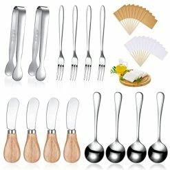 Hot Sale ⌛ Patelai 14 Pieces Cheese Butter Spreader Knives Set Charcuterie Accessories Stainless Steel Spreader Knives With Wooden Handles Charcuterie Boards Utensils Mini Serving Tongs Spoons And Forks(Yellow) Silver ❤️