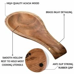 Best Sale ⭐ Folkulture Spoon Rest For Kitchen Counter, Spoon Holder For Stove Top Or Countertop, Perfect Holder For Spatula, Spoons Or Tongs, Modern And Rustic Spoon Rest For Farmhouse, Acacia Wood, 10 Inches Blac ✨