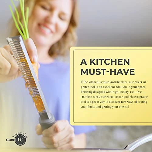 Wholesale 💯 Integrity Chef PRO Citrus Zester And Cheese Grater - Premium Non-Slip Grip Handle, Dishwasher Safe Lemon Zester - Parmesan, Garlic, Nutmeg, Chocolate, Ginger Grater - Stainless Steel Grater (13.2") 👏 - Image 5