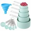Flash Sale 😀 EWAGOA Measuring Cups And Spoons Set Of 10 Pieces，Nesting Measure Cups With Stainless Steel Handle，for Dry And Liquid Ingredient （lake Blue） 💯