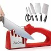 Deals 🎁 Sync Living Knife And Scissor Sharpeners,4 Stage Knife Sharpener, 4-in-1 Knife And Scissors Sharpener With Diamond, Ceramic, Tungsten, Kitchen Tools For Kinds Of Knives, Red 🤩
