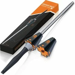 Budget 👍 Sharp Pebble Orange Ninja Knife Sharpening Rod With Adjustable Angle Guides 17° & 20°-Knife Honing Steel For Kitchen Knives, High Carbon Steel Knife Sharpeners, Kitchen Knife Sharpener Rod 👍