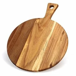 Cheap ⌛ Ayiaren Acacia Wood Cutting Board With Handle Wooden Chopping Board Round Paddle Cutting Board For Meat Bread Serving Board Charcuterie Board Chopping Blocks Circular Circle Carving Cutting Board ⌛