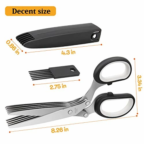 Cheap π Joyoldelf Gourmet Herb Scissors Set - Master Culinary Multipurpose Cutting Shears With Stainless Steel 5 Blades, Herb Stripper, Safety Cover And Cleaning Comb For Cutting Cilantro Onion Salad Black β - Image 5
