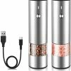 Best Sale 🎉 KTKUDY Electric Salt And Pepper Grinder Set - USB Rechargeable - No Battery Needed Modern Style - Automatic Black Peppercorn & Sea Salt Spice Mill Set With Adjustable Coarseness & LED Light Refillable Stainless Steel - Single 🛒