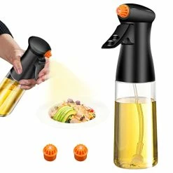 Cheap 👏 AHOUGER Oil Sprayer For Cooking 210ml Oil Spray Bottle Oil Dispenser With Premium Glass & 3 Nozzles, Olive Oil Sprayer Oil Mister Air Fryer Accessories, Perfet For BBQ,Baking,Salad, (Black) 😀