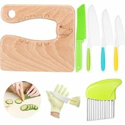 Cheap 🛒 Zhehao 7 Pieces Wooden Kids Kitchen Knife Include Wood Kids Knife Plastic Potato Slicers Cooking Knives Serrated Edges Toddler Knife Kids Plastic Knife Resistant Gloves For Children (Crocodile) 🔥